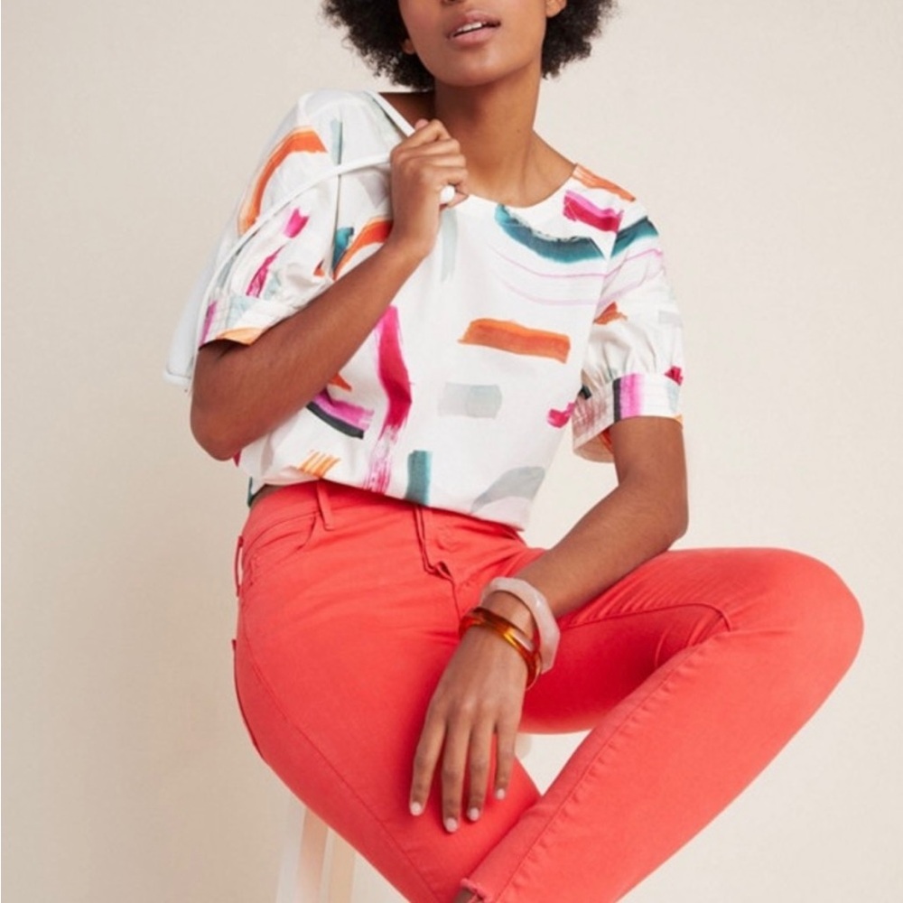 NWOT Anthropologie Aimee Clarke multi color button back top. Size XS.